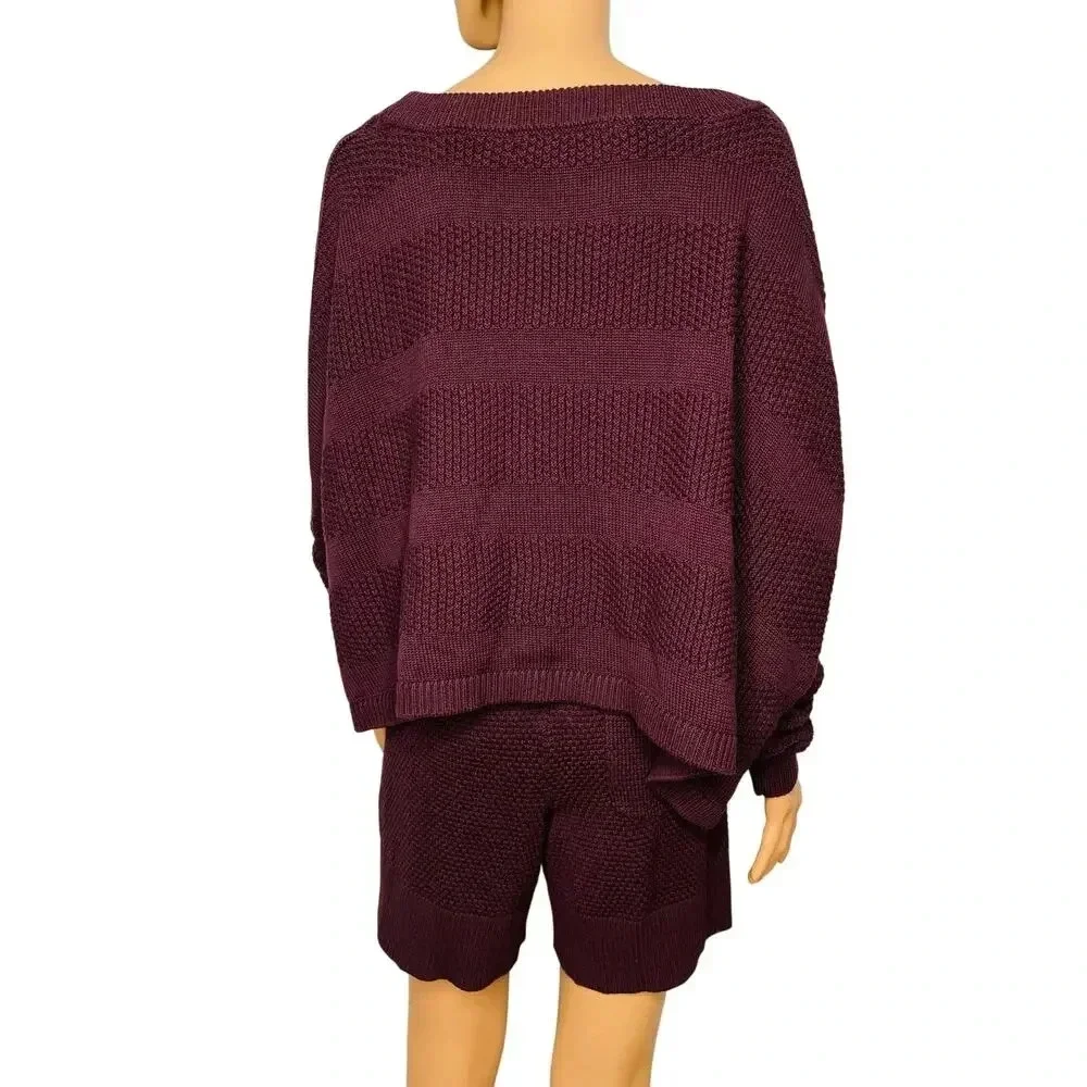 Free People Beach Lena Knit Sweater PulloverShorts Set Size Small Purple New - Picture 3 of 10